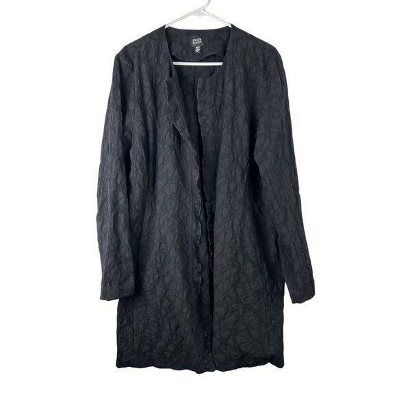 Eileen Fisher Womens Jacket Large Crinkle 100% Wool Black Cardigan long langenlo - Picture 5 of 16
